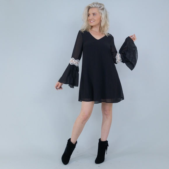 Black Long Sleeve Flirty Party Dress - Picture 2 of 15